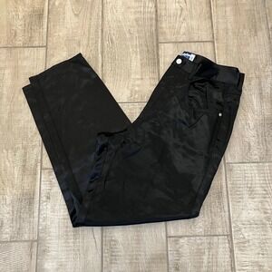 Venezia Jeans Pants Womens 16 Black Satin Straight Leg High Waist Pockets Y2K